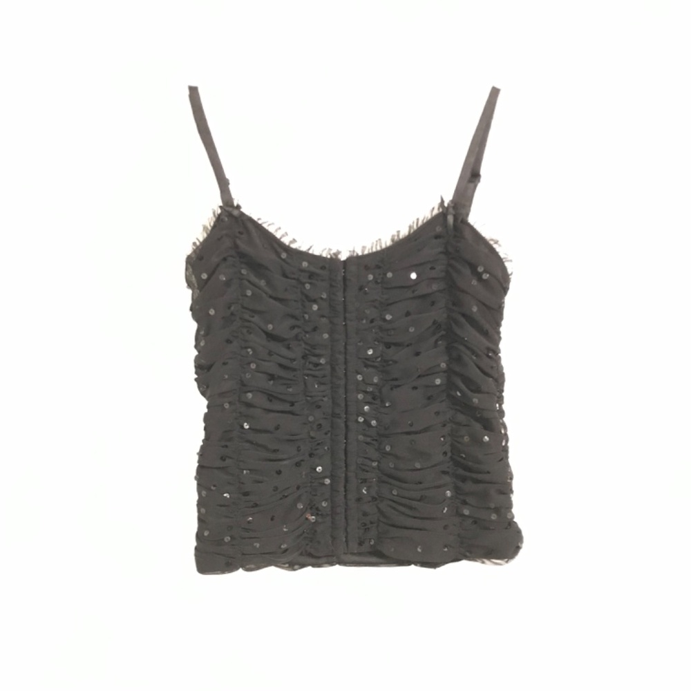 Y2K Yahoo American Jeans Goth Ruched Sequin Corset S Spaghetti Strap Bow Accents